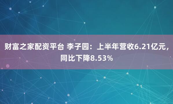 财富之家配资平台 李子园：上半年营收6.21亿元，同比下降8.53%